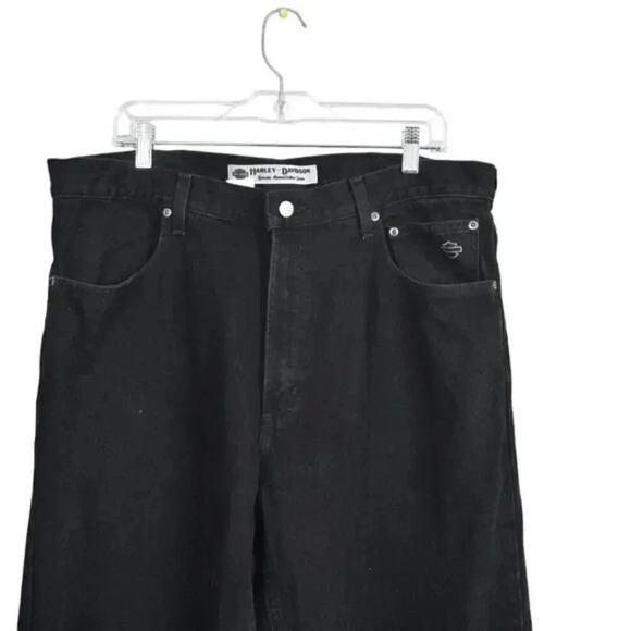 Harley Davidson Black Jeans Denim Biker Moto Size 38x32 - Picture 2 of 11